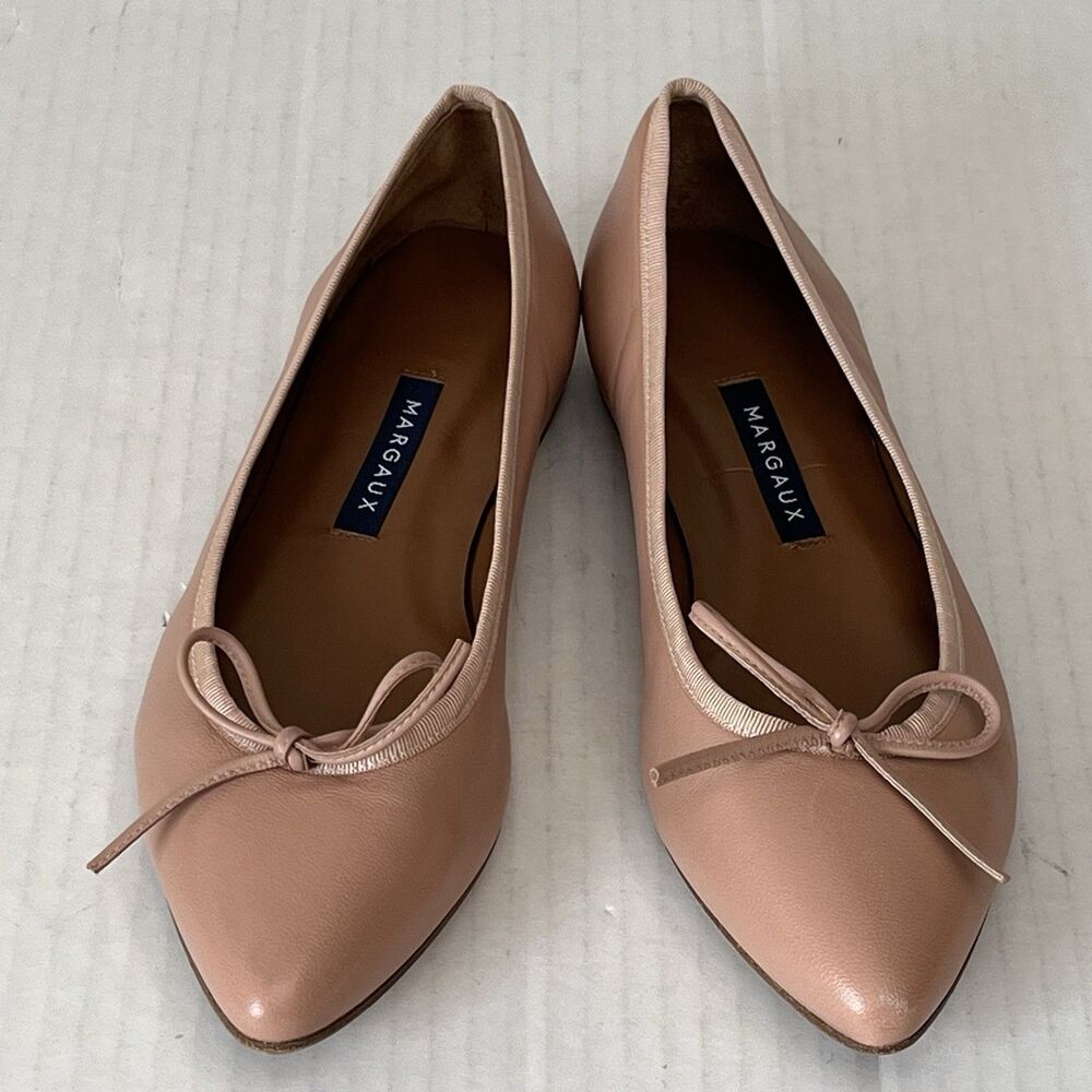 Margaux The Pointe Nude Leather Pointed Toe Ballet Flats Bow Preppy EU 36.5 US 6 - Picture 14 of 16